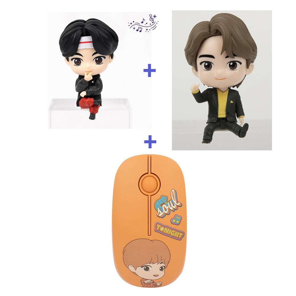 BTS (Bangtan Boys) 2 Monitorfigur(Magische Tür+Butter) + Kabelloses Maus-Set, TinyTan, offiziell, Original, authentisch, KPOP, Idol
