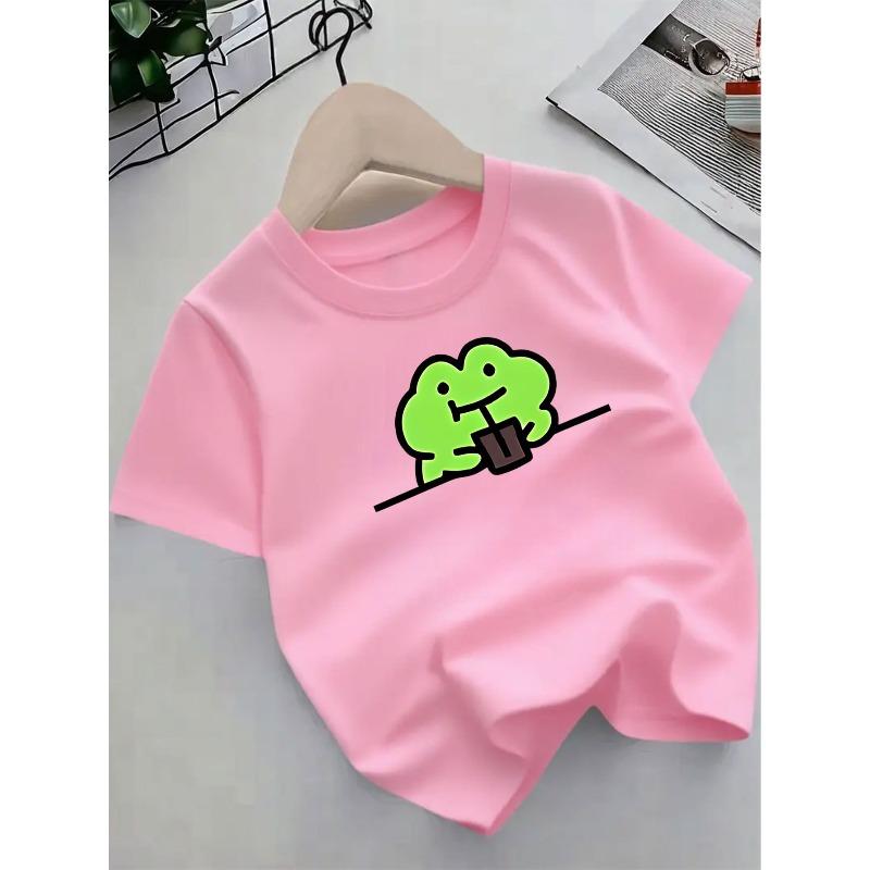Европейские размеры Новая летняя футболка с коротким рукавом для детей с принтом мультяшной лягушки, идеально подходит для повседневной носки. Стильный и модный 98cm