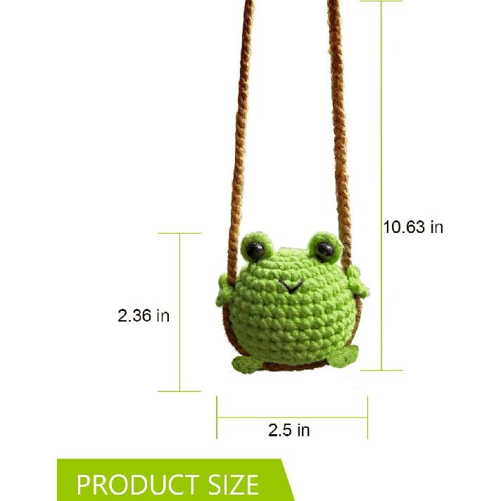 Car Mirror Hanging Ornament, Handmade Crochet Swinging Frog Auto Rear View Mirror Pendant Accessories, Cute Vehicle Interior Dangle Charm Decoration,