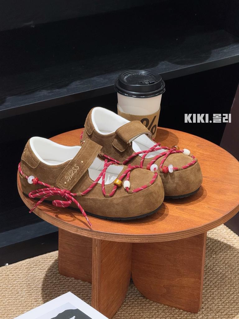Beaded Lace-up Velcro Inner Height-increasing Mary Jane Shoes 2025 Autumn New Outer Wear Breathable Casual Versatile Single Shoes