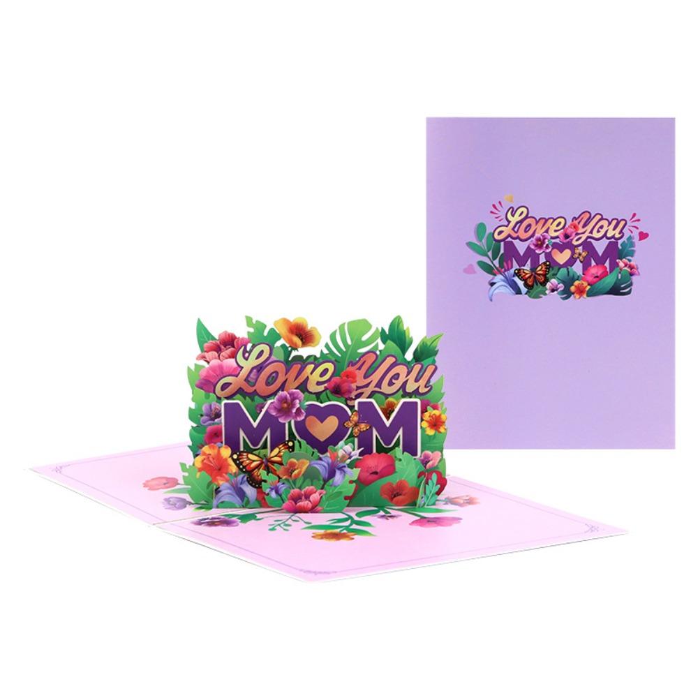 

Folding Mother s Day Greeting Card 3D Thank You Card Universal Message Cards For Mom Gift фиолетовый