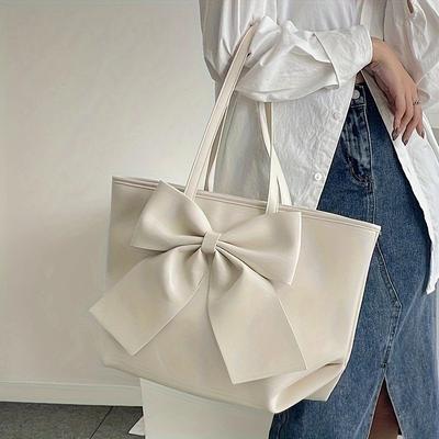 Bow Large-capacity Tote Bag Women's New Niche High-end Soft-sided Commuter Handbag Shoulder Bag