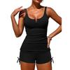 Women's V-Wire Tankini Swimsuits Tummy Control Ruched Top Two Piece Bathing Suits with High Waisted Shorts