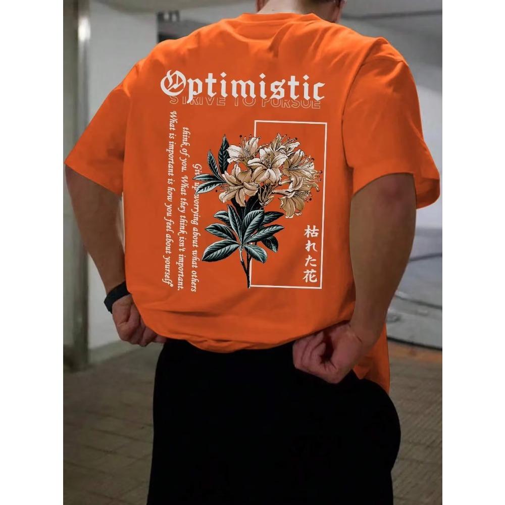Optimistisches Streben nach Porsue Harajuku Blumendruck Herren T-Shirt Übergroße lockere T-Shirts Baumwoll-T-Shirts Atmungsaktive T-Shirts