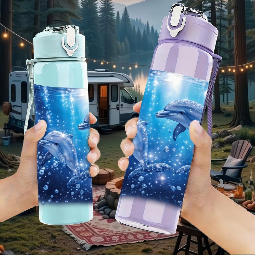 1PC Ocean Wave Deep Blue Sea Art Print 750ml Color Plastic Sports Water Bottle Leakproof Flip Straw Lid Suitable for Sports Office Home Use