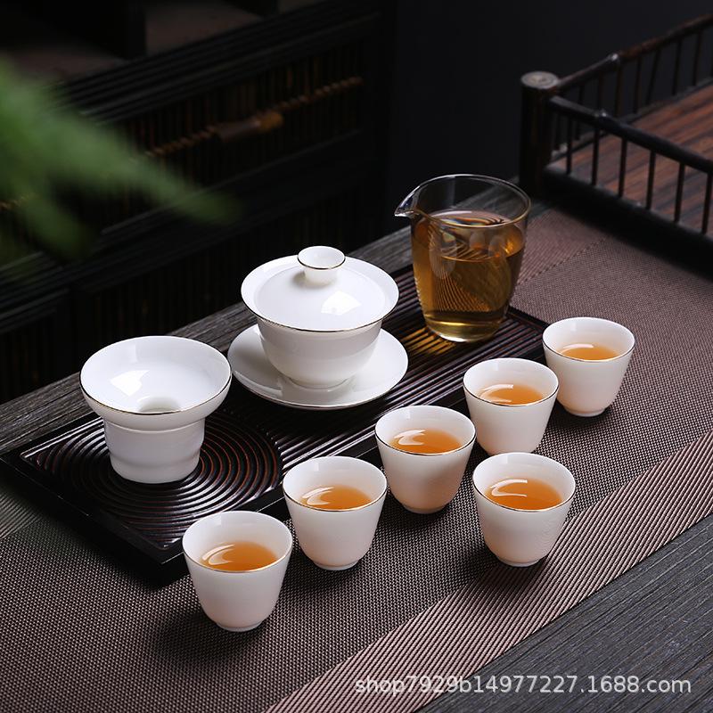 Dehua Yangzhi Jade White Porcelain Tea Set Kung Fu Tea Cup Business Event High-end Gift Box Set CustomizableLOGO