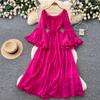 French gentle wind square collar strap lantern sleeve dress women's spring pure desire wind waist thin temperament long dress