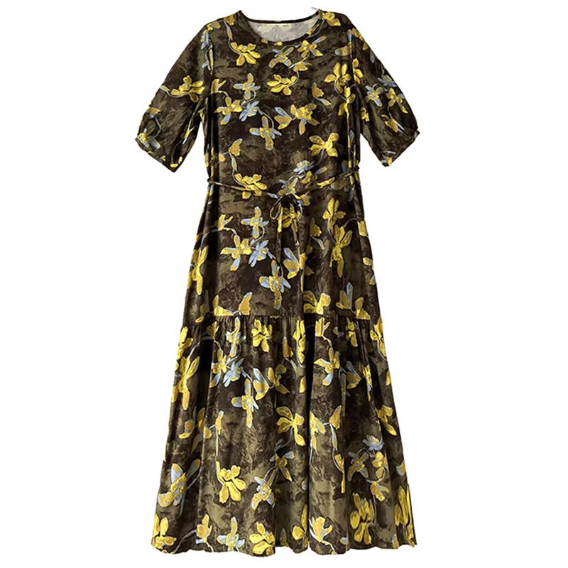 Women's Floral Print Maxi Dress, Tie Waist 3/4 Sleeve Casual Summer Dress (XL-5XL)