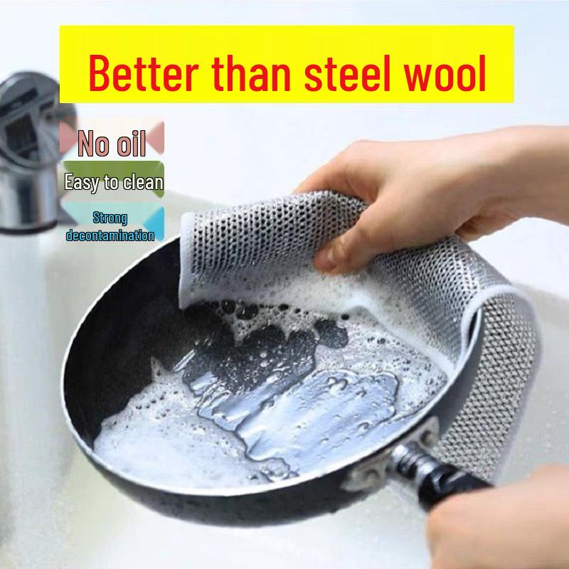 Dual-Sided Silver Thread Dishcloth: Non-Stick, Easy-Clean Steel Wire for Kitchen Dishwashing
