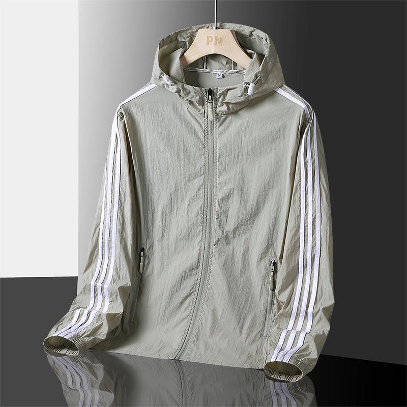 Three Stripes Men's Summer Sun Protection Hooded Jacket - Lightweight, Breathable, Ideal for Outdoor Sports & Fishing