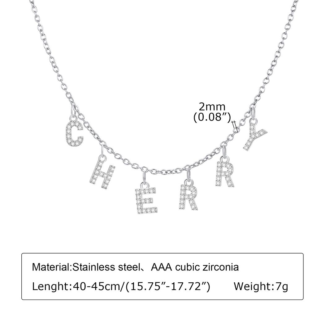 Handmade Personalized Name Necklace for Women Initial Letter Pendant Cubic Zirconia Choker Necklace Stainless Steel Jewelry