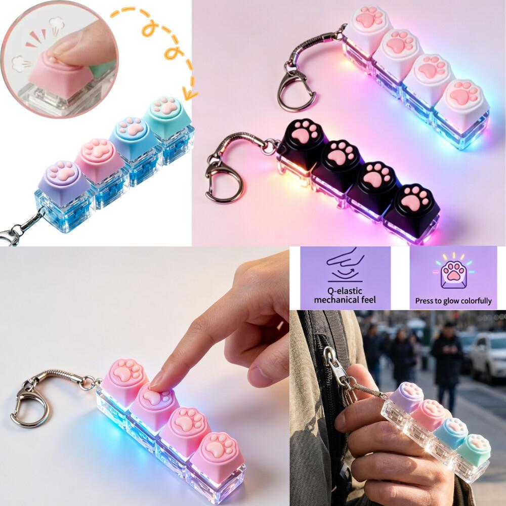 Led Light Keyboard Keychain Fidget Toy Clickable Button Stress Relief Portable Desk Accessory Office Decor Gift Anxiety Relief