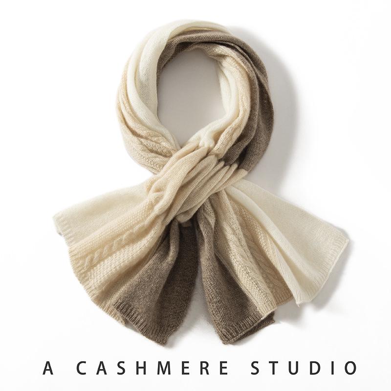 100% Pure Cashmere Women's Scarf - Warm, Perforated Knit, Versatile Color Block for Autumn/Winter