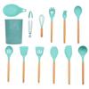 12pcs Green Silicone Kitchen Ware Shovel Spoon Kitchen Tool Spoon Storage Bucket Set