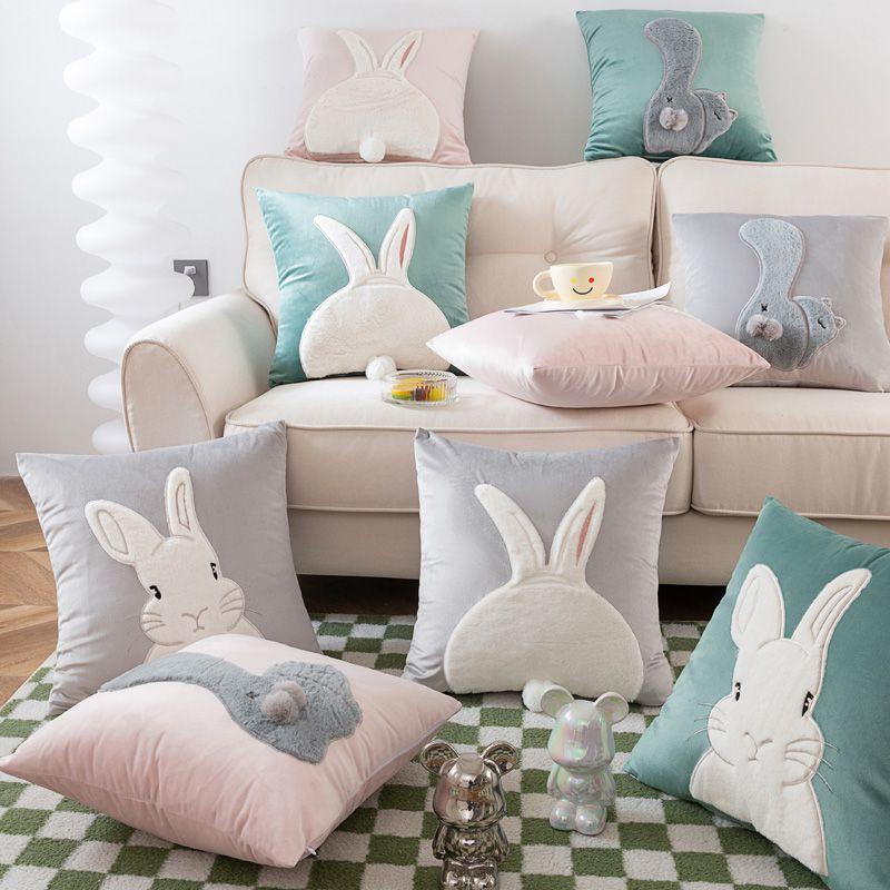 1pcs Cartoon Rabbit Cat Embroidered Cushion Pillow Cover Cute Home Sofa Decorative Cushion Case Gorgeous 45cm Soft Pillowcase