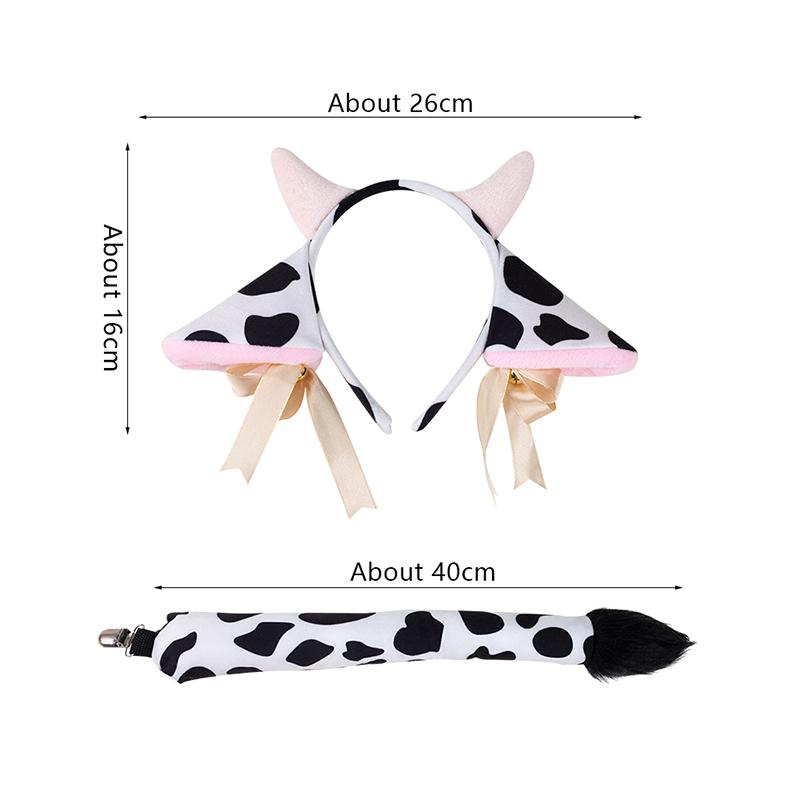 

1 комплект Костюм для косплея на вечеринку животных Плюшевые коровьи уши Рог Ободок для волос с маленькими колокольчиками Лента Бант Аниме Лолита Обруч для волос Подарки для девочки