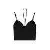 Women's Sexy Black Halter Tank with Cross Strap & Chest Pad - Summer Ice Silk