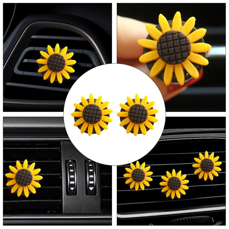 2Pcs Car Air Freshener Cute Car Perfume 3cm Sunflower Vent Clip Car Fragrance Scent Diffuser Auto Interior Decor
