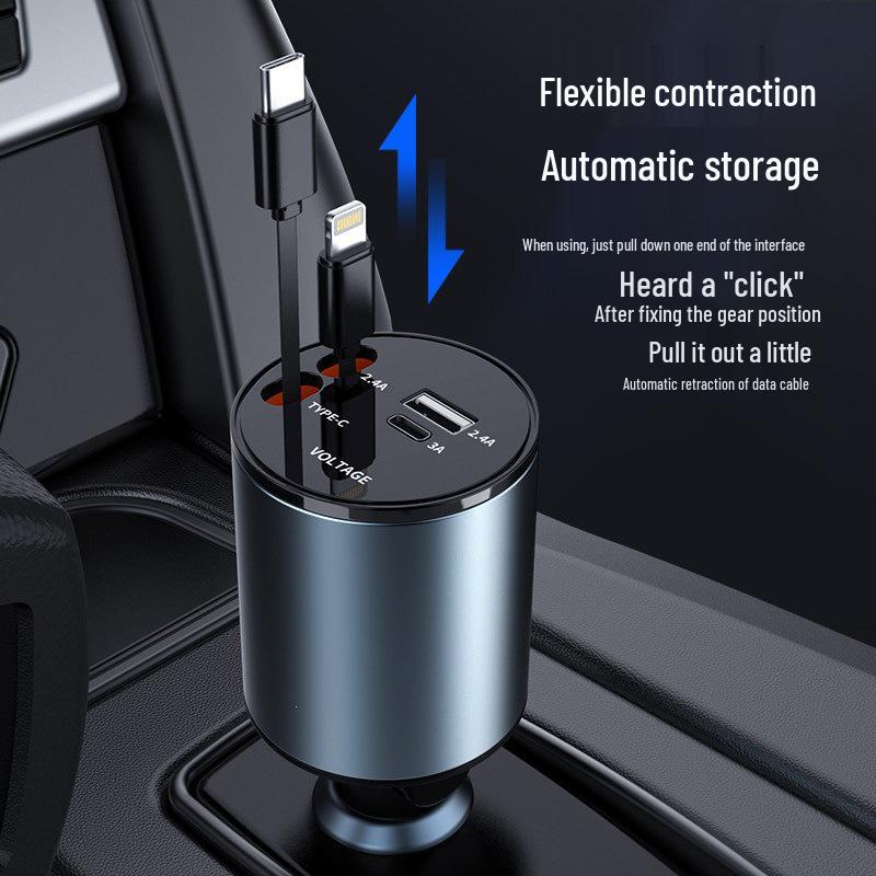 3-in-1 Super Fast Car Charger Cable for Apple 15 & Huawei with One-to-Three Cigarette Lighter Converter