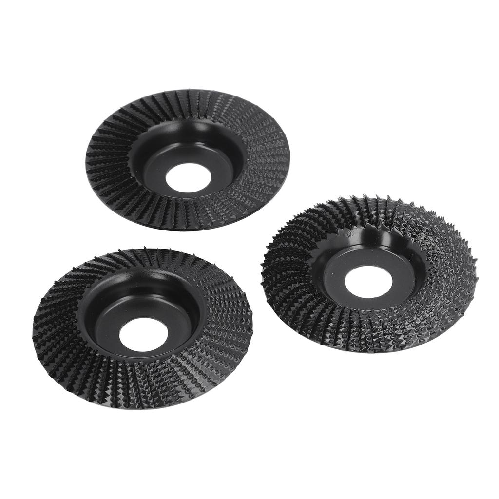 3Pcs Wood Carving Disc Set Woodworking Angle Grinder Grinding Wheels Carbon Steel 100mm Dia 22mm ID Black
