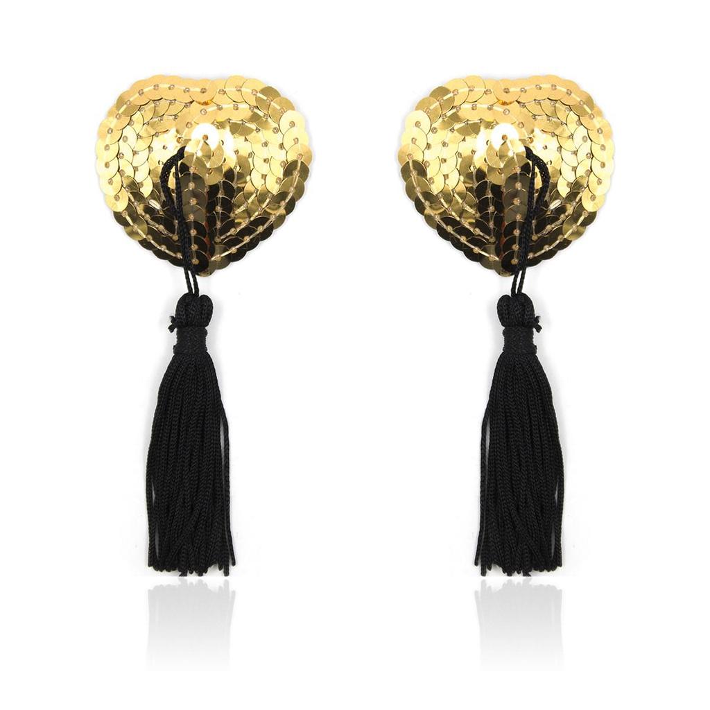 Sequin Heart-shaped Tassel Nipple Covers - Adult SM Bondage Accessory