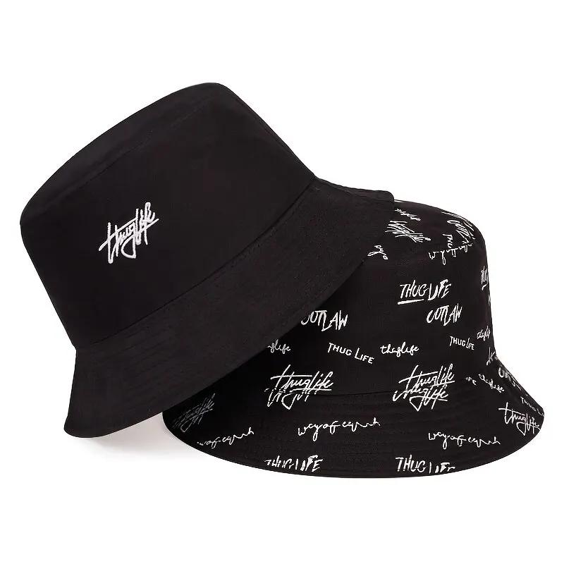 Embroidered English Letters Double-sided Fisherman Hat Universal Summer Thin Sun Protection Hats Fashion Trendy Sun Hat