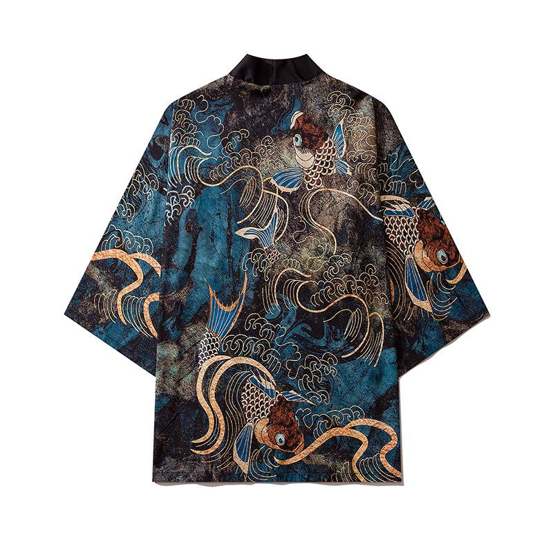 

Черное кимоно Японская уличная одежда Мужчины Женщины Кардиган Косплей Рубашки Харадзюку Традиционный самурай Хаори