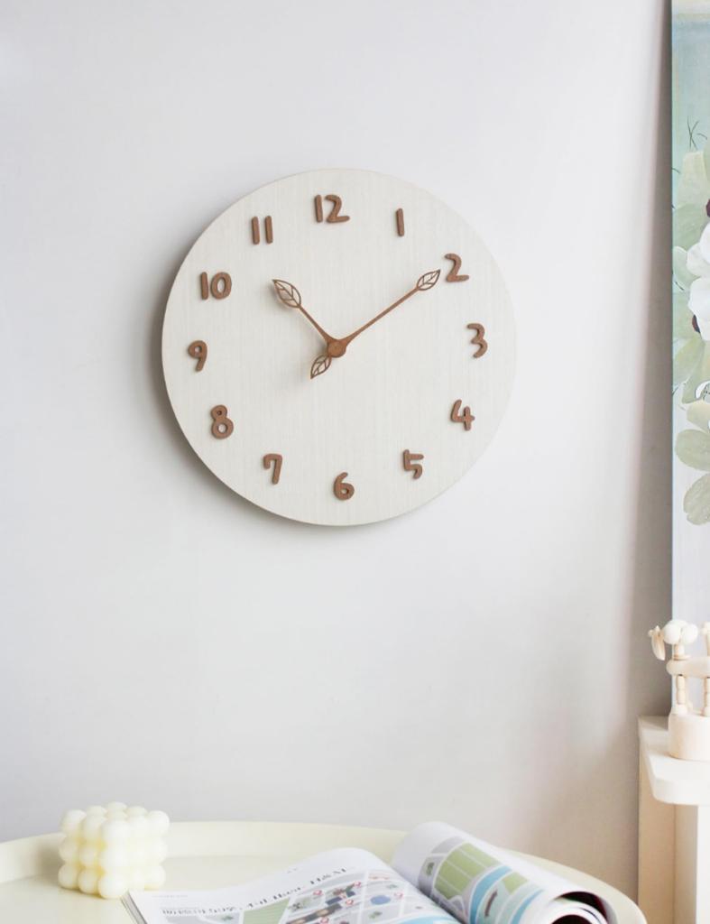 Mermbe Wall Log Frameless 3D 3D Leaf Easy To Read 12 Diameter Scandinavian Moving To a New Popular Holiday Gift Wood Clock, Style, Wood, Circular,