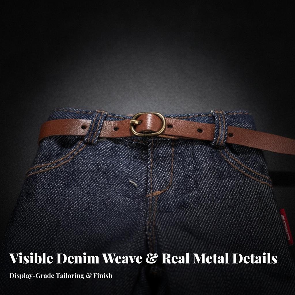 Blue 1:6 Scale Denim Jeans | FunctionalLooking Fly and Fastening, Contrast Stitching Details