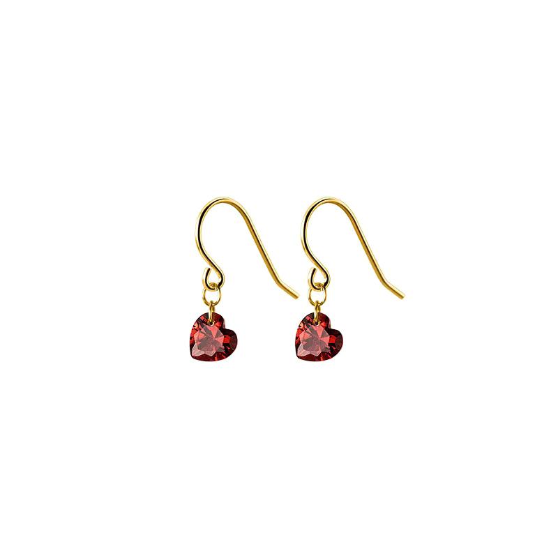 Fashionable Korean Style Wine Red Zircon Heart Dangle Stud Earrings for Women, Perfect for Parties