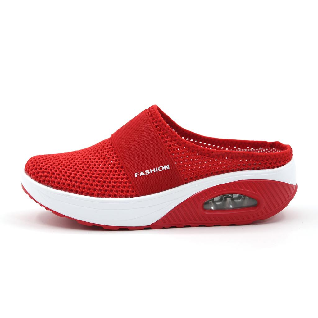 Large size ultra-light mesh breathable fly-woven shoes fashionable and casual half-drag women's shoes thick-soled air cushion one pedal