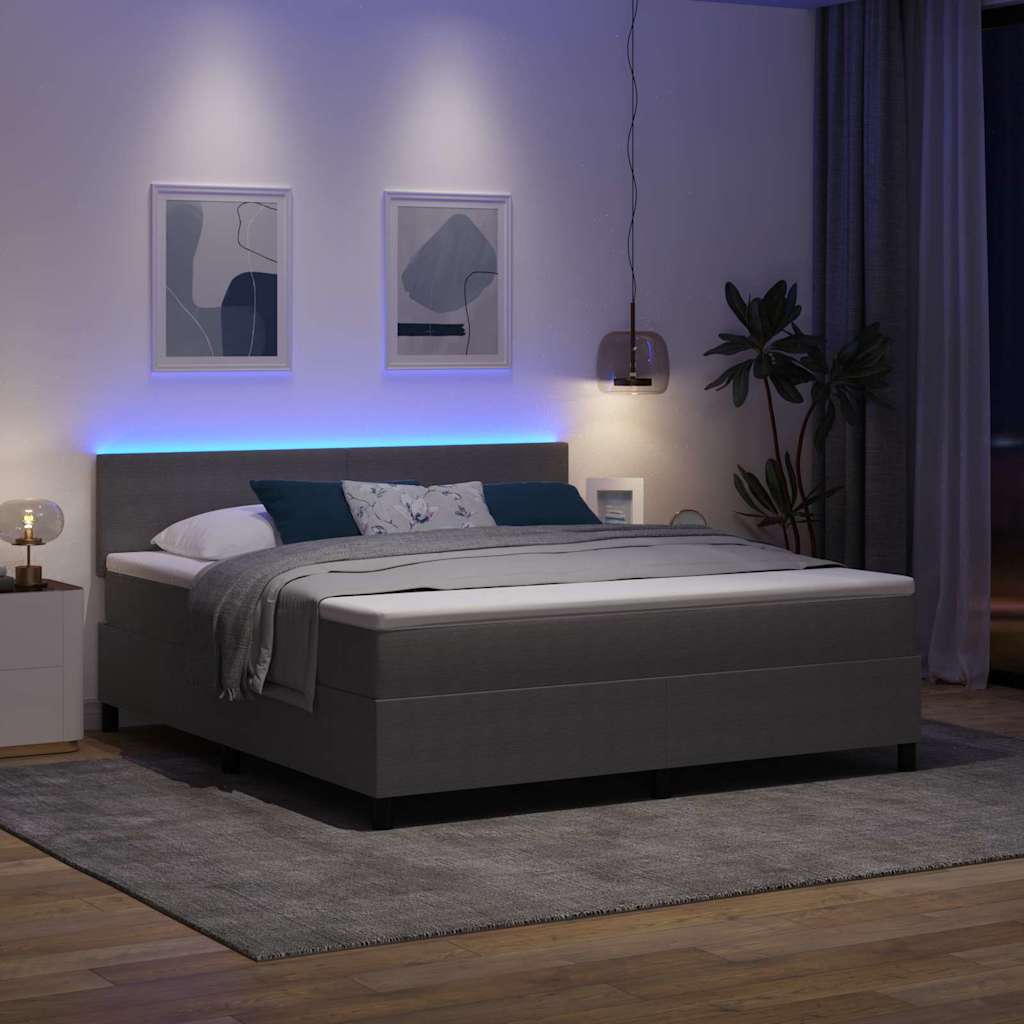 LED Box Spring Bed in Light Grey and White 180 x 200 cm Cord Fabric