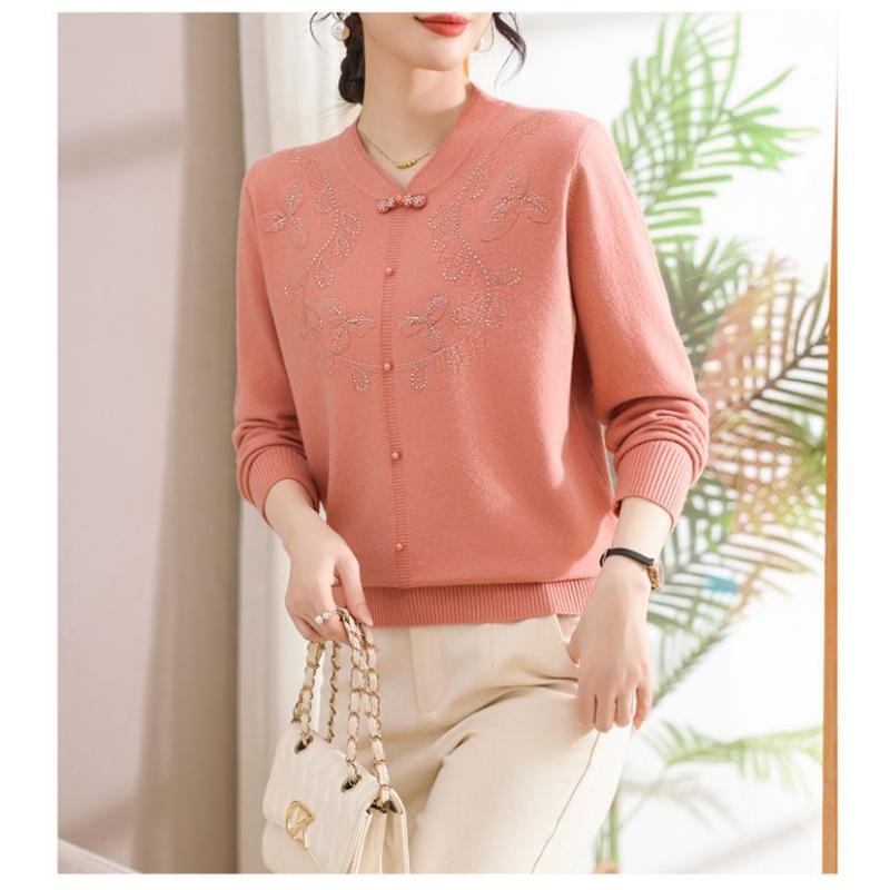 Women's 2025 Autumn Spliced Round Neck Button Solid Color Fashion Knitted Sweater T-Shirt Top