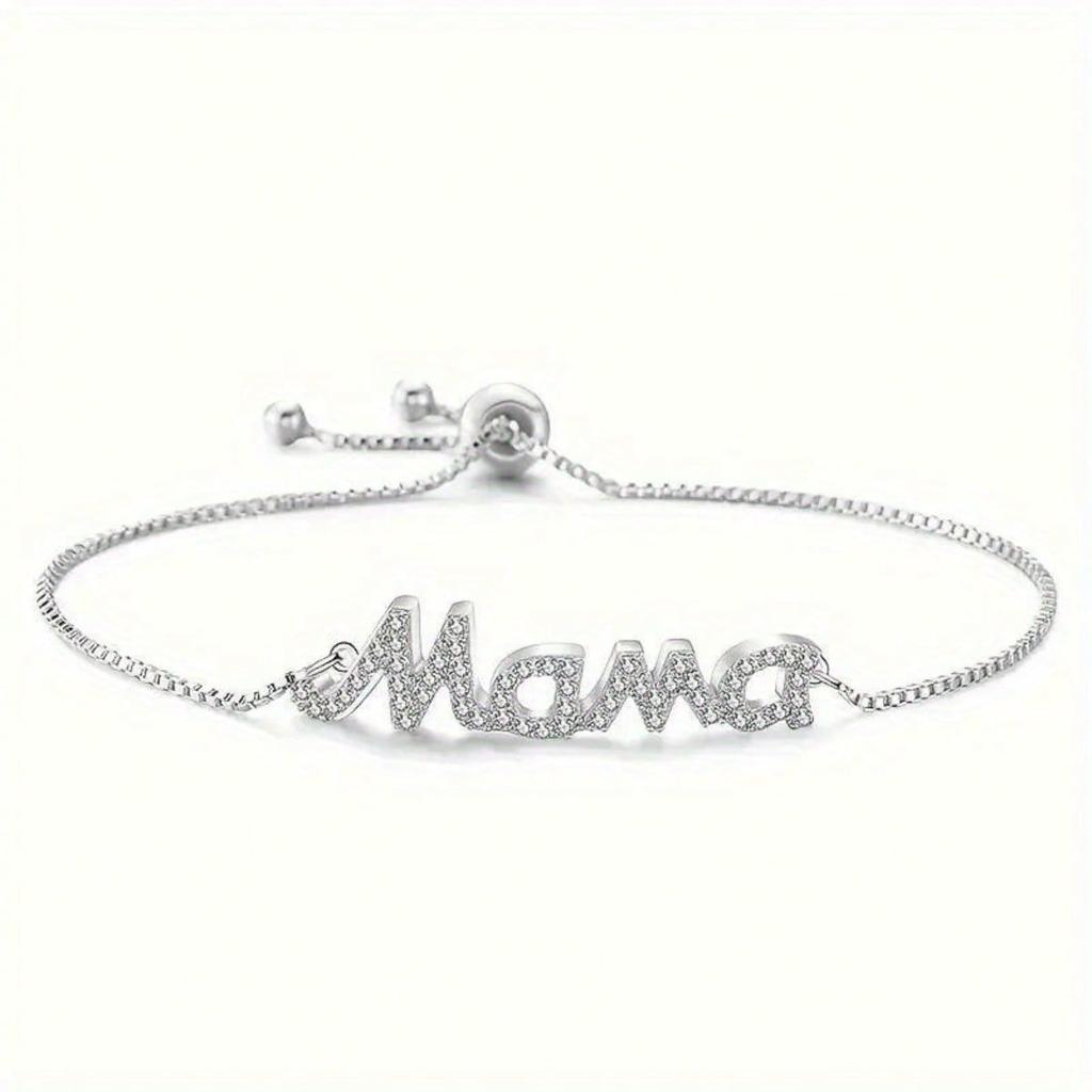 1 Exquisite and Elegant "mom" Letter Bracelet Set with Shiny Zircon, Luxurious Adjustable Drawstring Jewelry Bracelet, Mother's Day Thanksgiving Gift