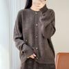 Women Autumn Winter Knit Cardigan Retro Fair Isle Pattern Round Neck Long Sleeve Loose Wool Blend Sweater Coat Casual Outerwear