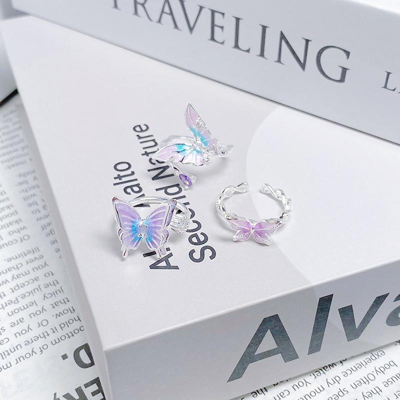 Purple Romantic~ Butterfly Sweet Cool Enamel Dripping Oil Zir*****Pening Ring Exquisite Stacking Temperament Ring Woman