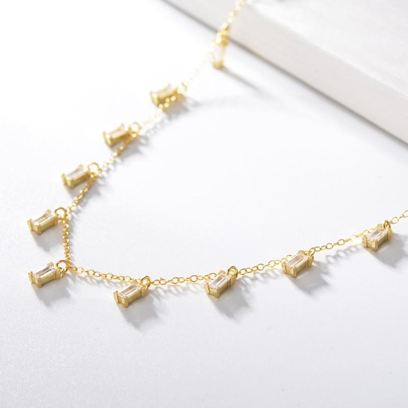 Tassel Square Zircon Pendant Necklace Women Ins Style Fashion Versatile Choker