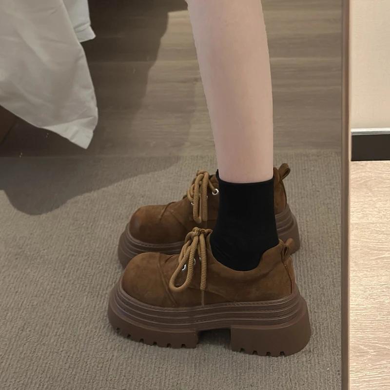 Matte Big Toe Thick Soled Shoes for Women in the Spring of 2025, Retro Versatile Single Shoes, Suede Casual Sports Shoes