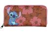 Bioworld Disney Lilo & Stitch All-Over Floral Stamp Design Stitched Faux Leather Full-Zip Wallet Bifold