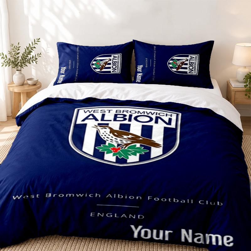 Albion FC Custom Name 3pc set Perfect for bedroom use Comfortable bedding set includes a duvet cover and two pillowcases Ideal birthday or Christmas g