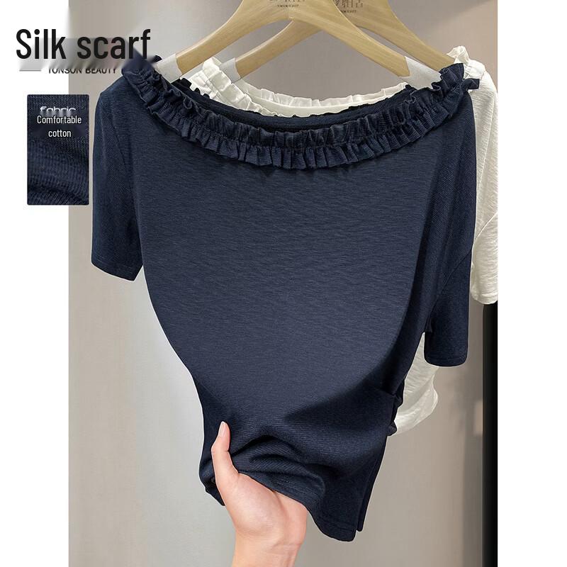 Women s Elegant Lace Collar Short-Sleeve T-Shirt L