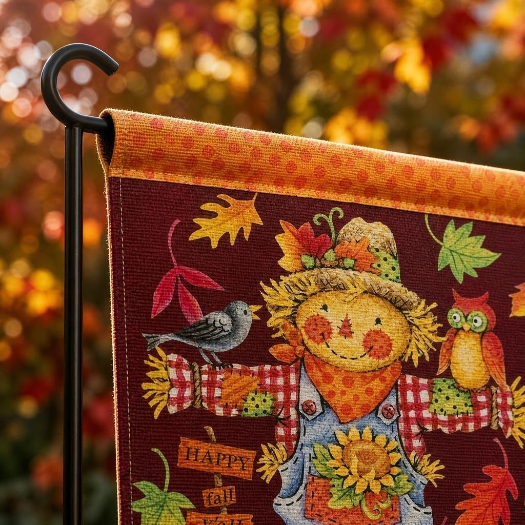Linen Double Sided Garden Flag with Pumpkin Design for Fall Seasonal Outdoor Decoration 45 by 30 Centimeters Durable Fabric Yard Banner