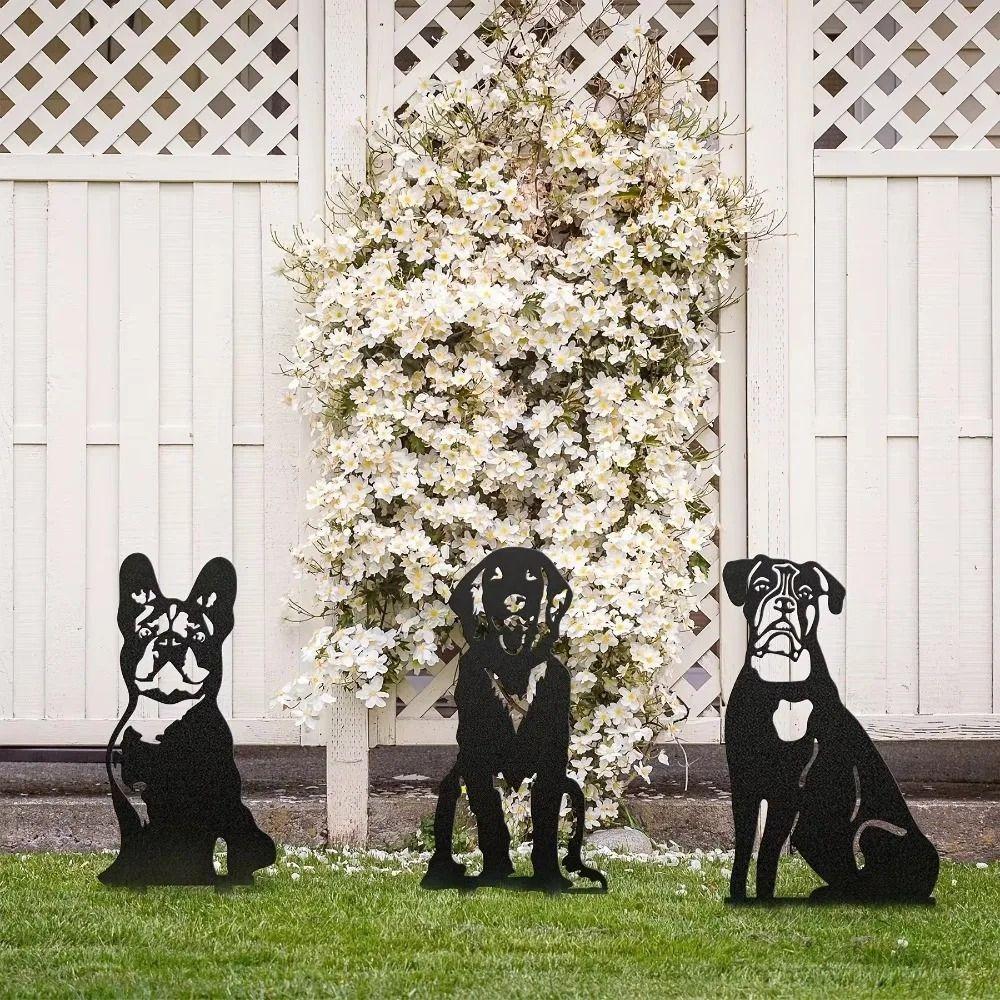 Wrought Iron French Bulldog Doberman Dog Garden Statue Holiday Decor