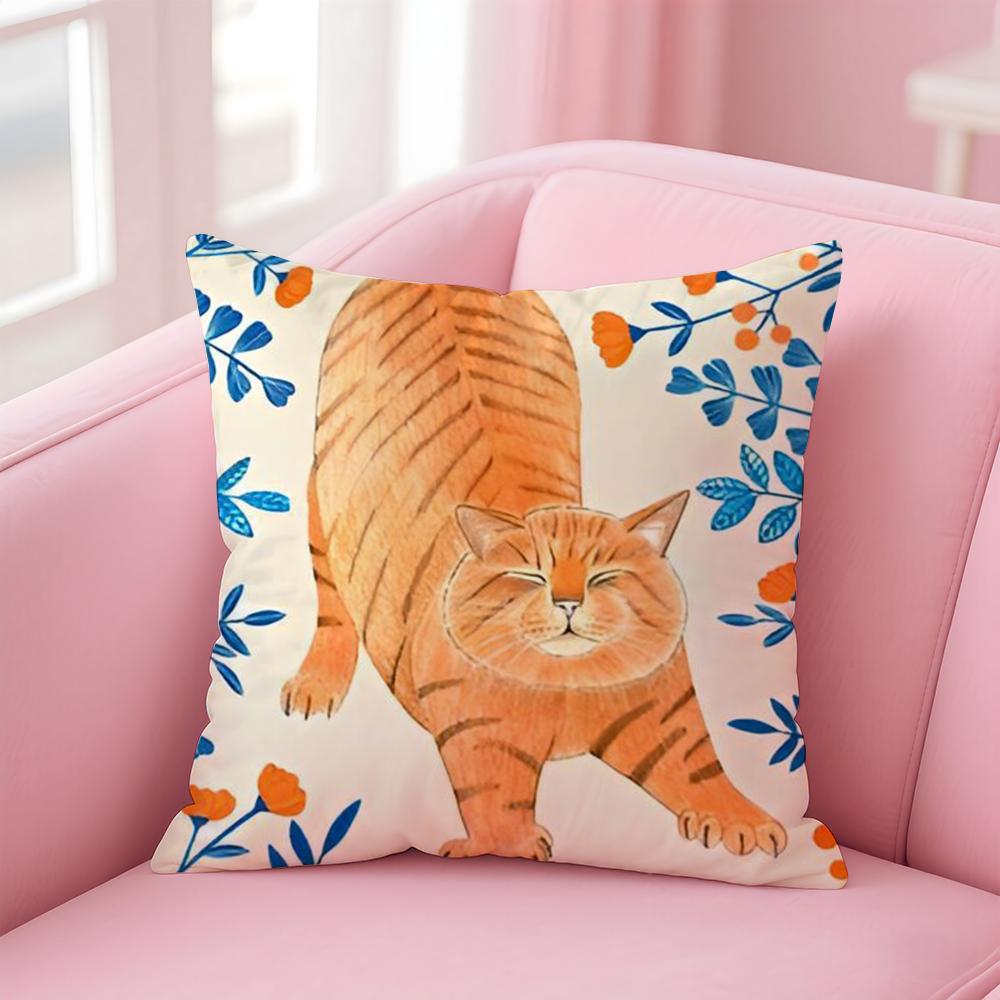 Anime Kwaii Plant Cats Cushion Cover Pillowcase Short Plush Invisible Zipper Room Sofa Cushion Cover