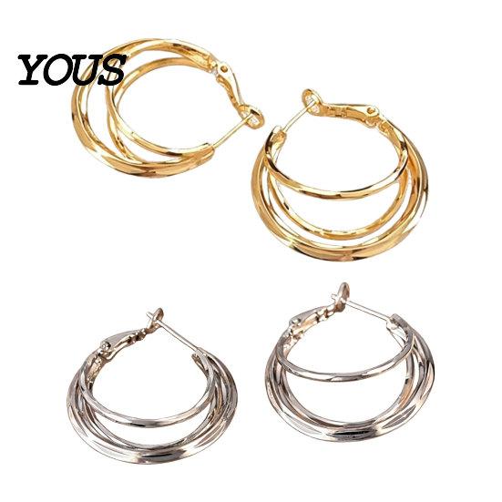 Earring 1 Pair Gold/Silver Hoop Earrings for Women, Chunky Casual And Formal Triple Split Earrings, Multi Statement Jewelry
