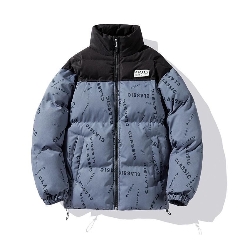 Men's Autumn and Winter Loose Trendy Brand Padded Jacket Warm Casual Stand-up Collar Solid Color Padded Jacket Casual Versatile Loose Jacket