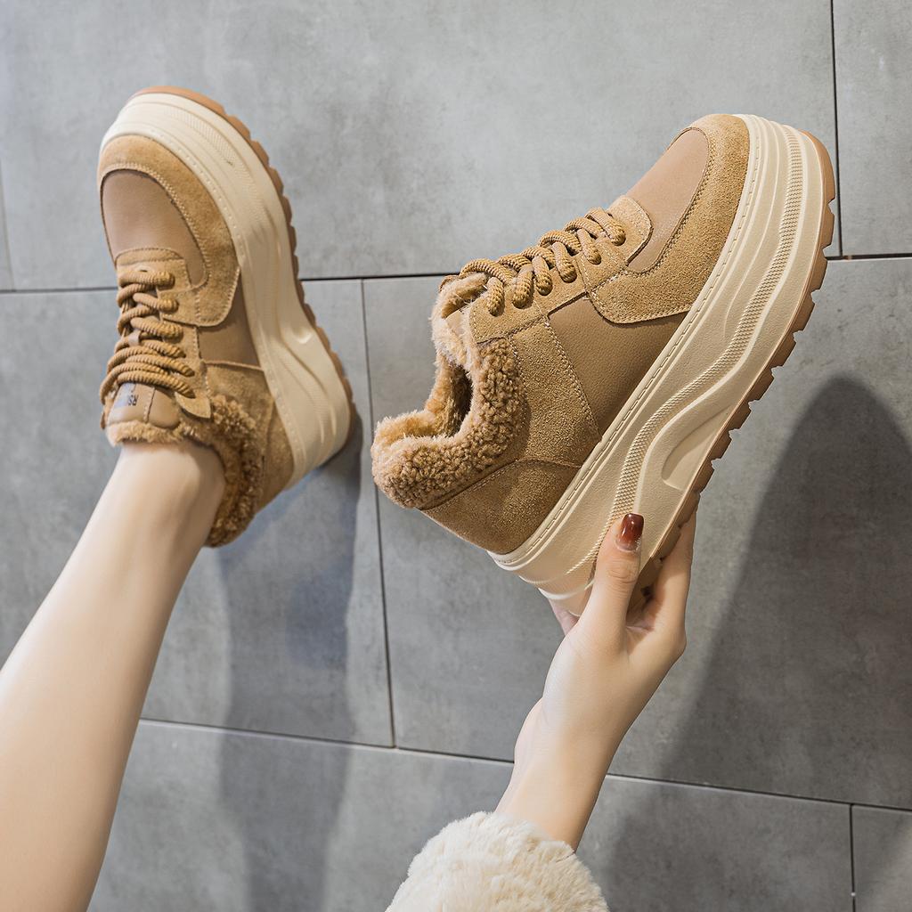 Winter New Retro Little White Shoes Women's Velvet Thickened Cotton Shoes Thick Soles Increase Height Small Versatile Fluffy Shoes