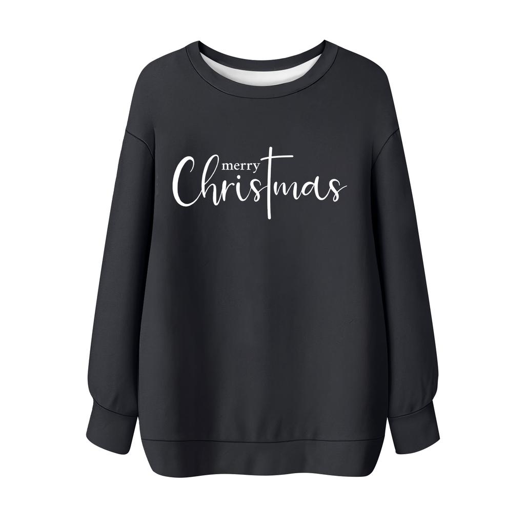 Ladies' Christmas Printed Round Neck Long Sleeved T-shirt Sweatshirt Top