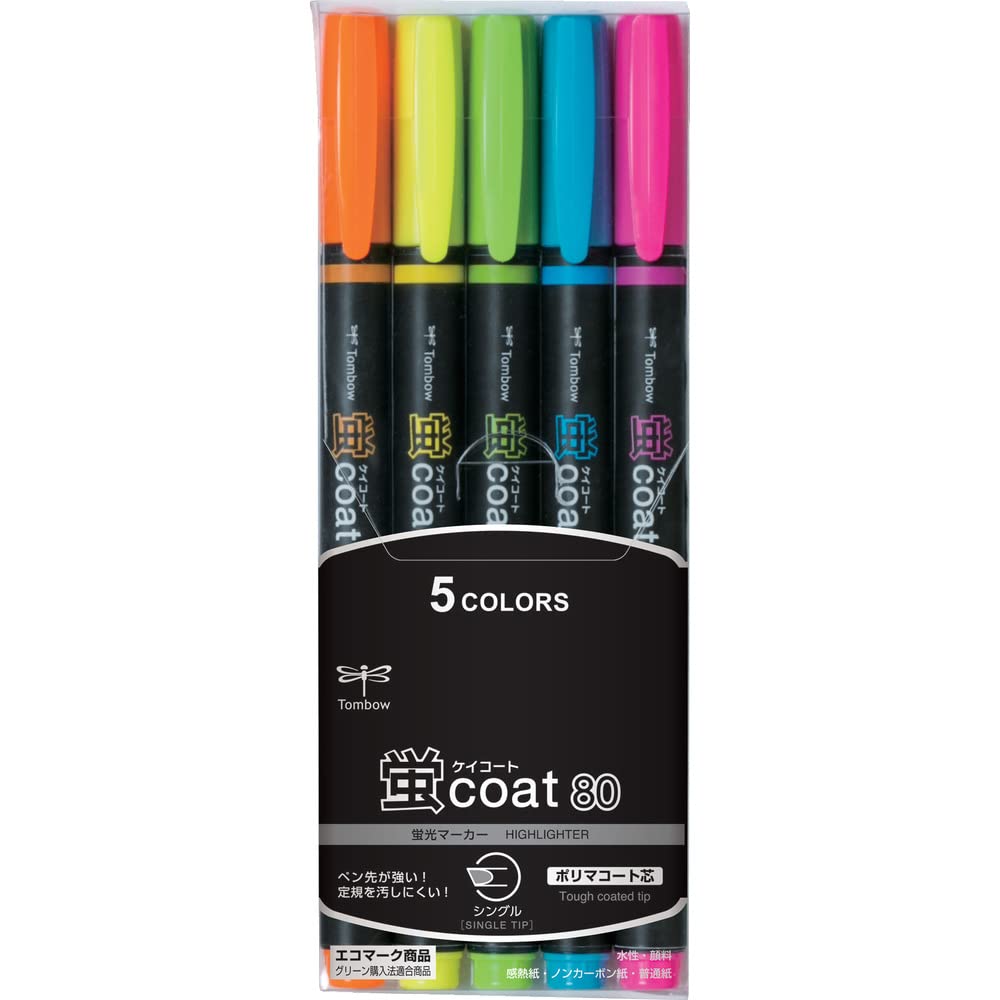 

Tombow Pencil Fluorescent Kei Coat 80 Pen Polymer Coated Single 5 Pen, (Strong Tip! Core), Type, Colors, WA-SC5C