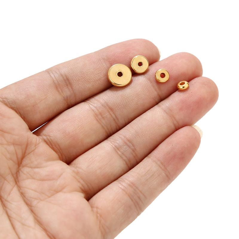 20st Rostfritt Stål Runda Platta Mellanläggspärlor 4mm 6mm 8mm 10mm Lösa Pärlor för Smyckestillverkning DIY-material Hål 2mm